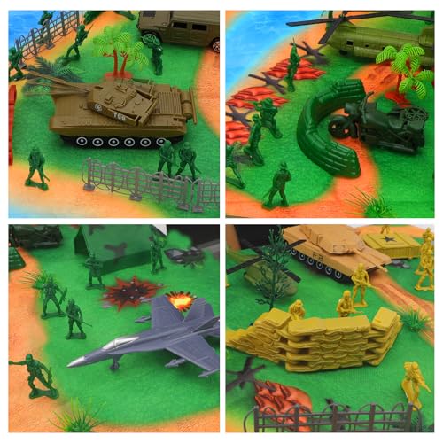 deAO 150 Teiliges Armee Militär Verteidigungseinheitsspielset, Soldatenspielfiguren Militärspielset figurenmilitär Waffen Set Spielsoldaten Figuren Spielzeug Panzer für Jungen Mädchen