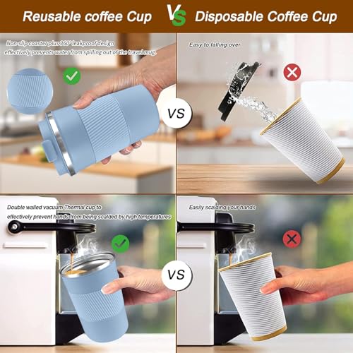 Image of Insulated Travel Coffee Mug, Stainless Steel Coffee Cup with Leakproof Lid