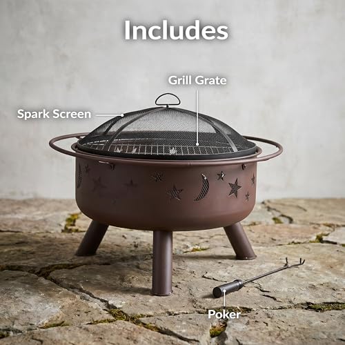 Sunnydaze Cosmic 30" Fire Pit with Cooking Grate for Outside, Wood Burning - Image 3
