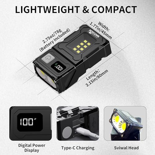 Image of WARSUN DC08 Swivial LED Flashlight Rechargeable, 800 Lumens Mini Work Lihgt, Small EDC Flashlight Clip On with Back Clip, Magnetic Flashlight, for Emergency, Walk Dog, Working, Hiking, Camping