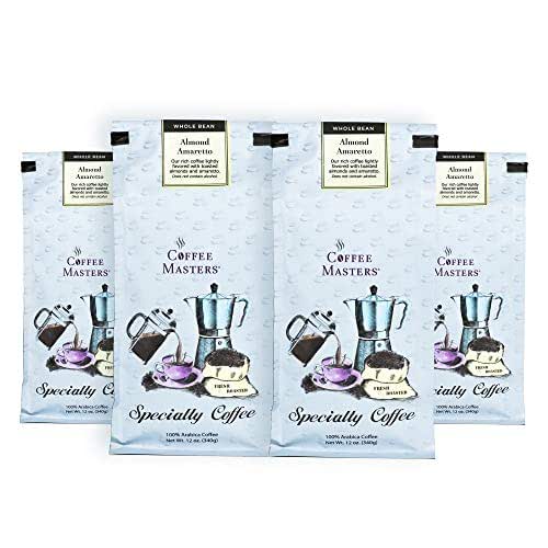 Coffee Masters Flavored Coffee, Almond Amaretto, Whole Bean, 12-Ounce Bags