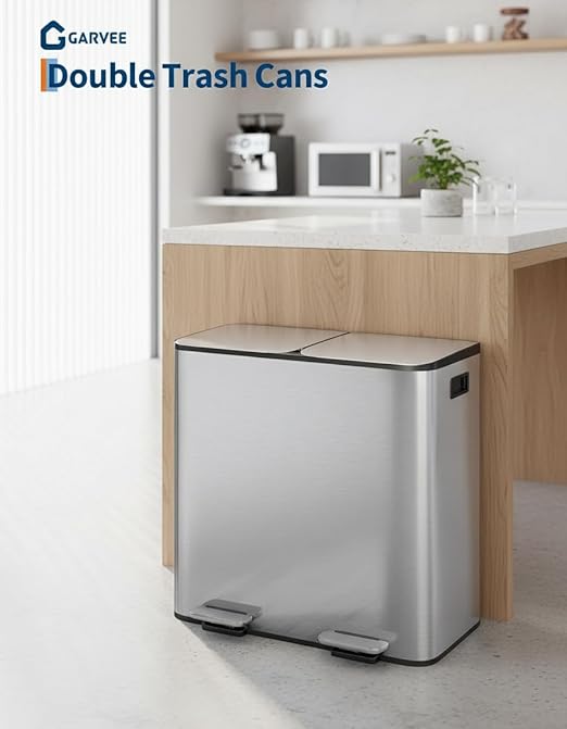 GarveeHome Doble Caneca de Basura 2 x 8 Galones Acero Inoxidable miniatura 2