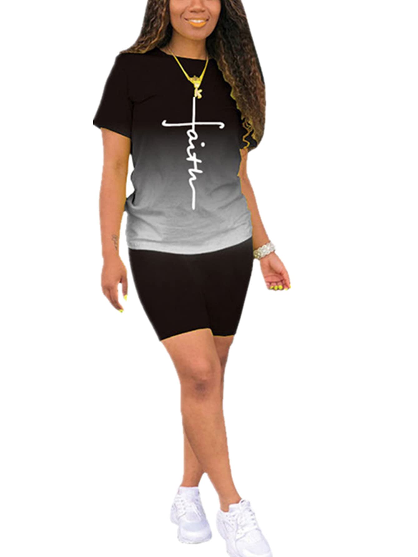 MRSYVESTie Dye 2 Piece Outfits for Women Short Sets Short Sleeve Summer Sexy Active Tracksuits T Shirts and Shorts