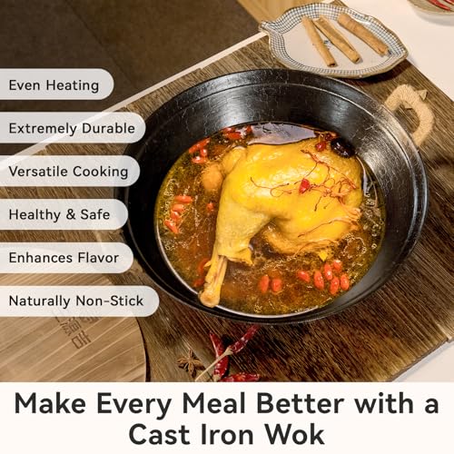 Wok de hierro fundido con tapa de vidrio 13.4" miniatura 2