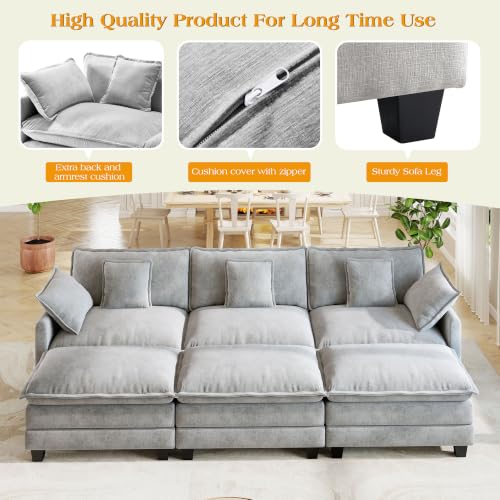 Image of Hanherry Modular Sectional Sofa,Cloud Couch for Living Room,Modern Deep Seat Sofa Chenille Fabric Comfy Couches with Throw Pillows & Movable Ottoman for Apartment