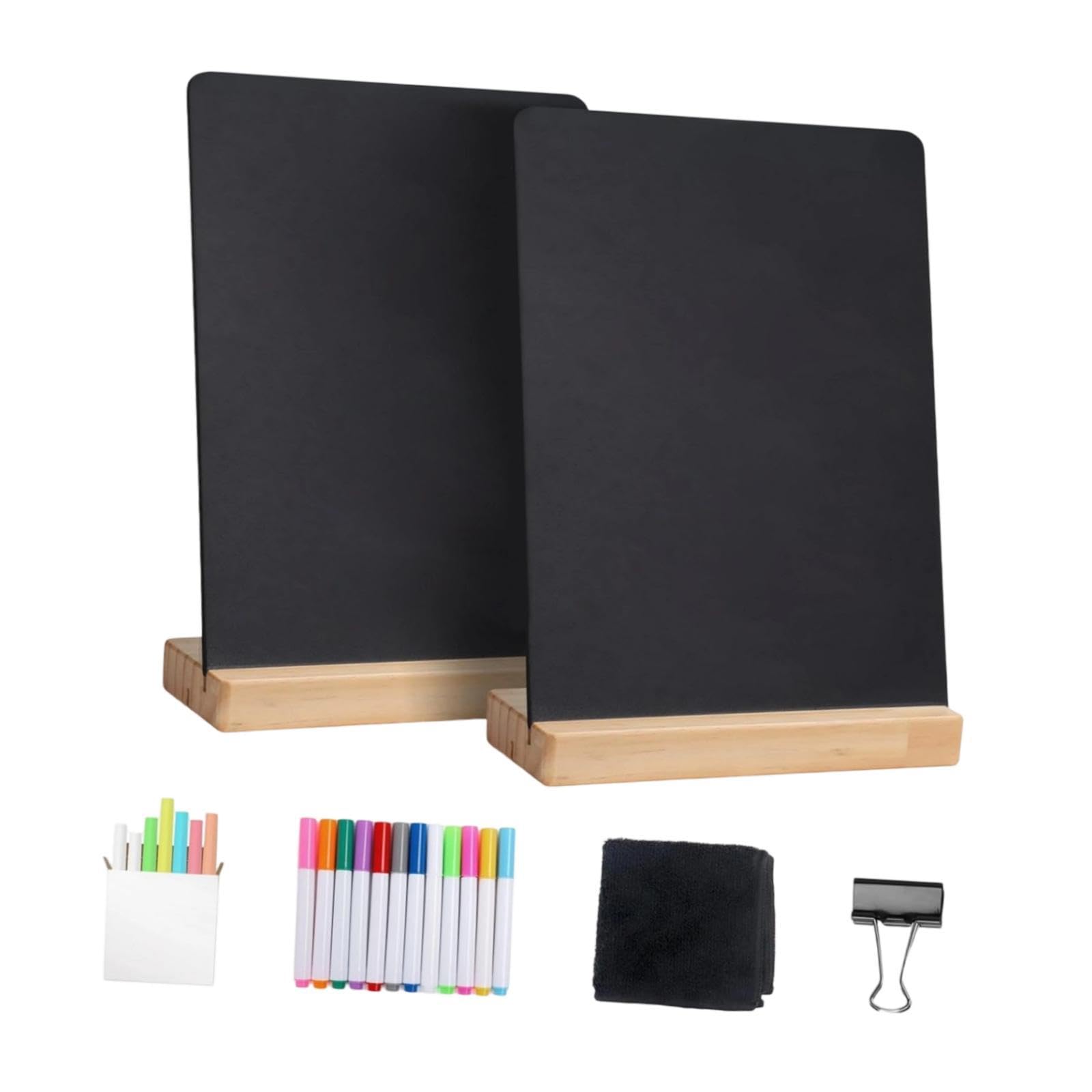 2 Piezas Pizarra Pequeña Carteles de Mesa Etiquetas para Menú Base de Madera Lavable Doble Cara Adecuado para Fiestas Bodas Cafés Negocios Y