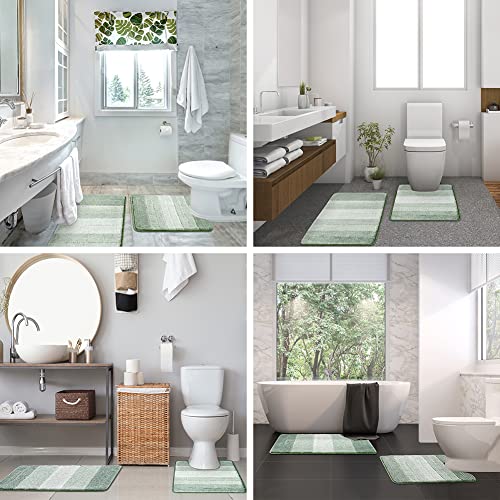 Kmson 2 Piece Ombre Bath Mat Set Bathroom Rugs, Non Slip Ultra Soft And Water Absorbent Bath Carpet, Machine Washable Quick Dry Bedroom Door Mat Living Room Rug Green #TOP5