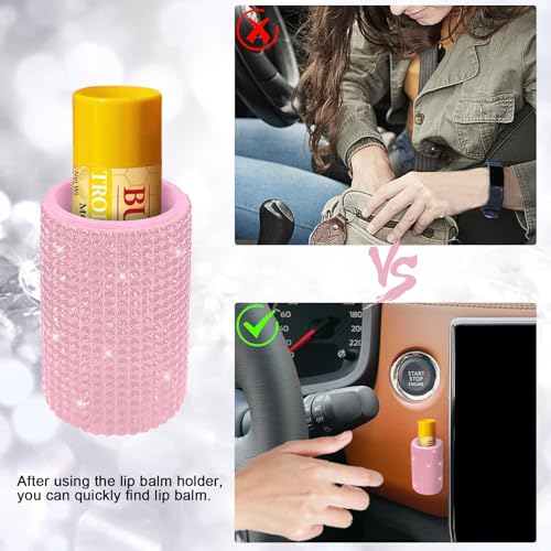 Image of Upright Car Chapstick Holder, Bling Insulating Lip Balm Holder,Rhinestone Car Accessories for Women Interior ,Suitable for Most Vehicles. (Pink)