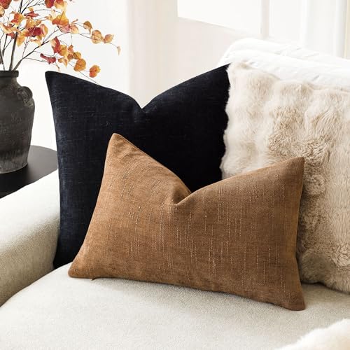 Image of Foindtower Pack of 2 Soft Textured Chenille Throw Decorative Pillow Covers Lumbar Accent Solid Cushion Cover Cozy Farmhouse Pillow Case with Zippe for Couch Sofa Bed Living Room 12x24 Inch, Bronze
