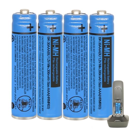 HIECTPRO BK-30AAABU NI-MH AAA Rechargeable Battery 1.2V 300mah 4Pack NiMH AAA Batteries for Panasonic Cordless Phones, Remote Controls, Electronics