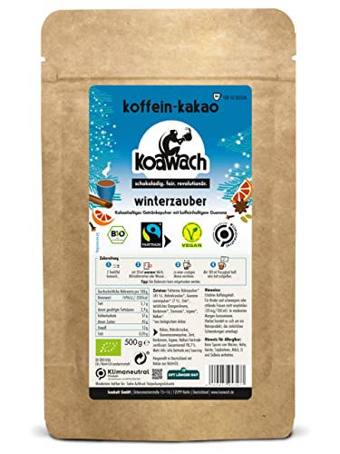 koawach Winterzauber Kakaopulver mit Koffein aus Guarana – Bio Kakao Pulver Winterliches Heißgetränk mit feinem Orangen Aroma und winterlichen Gewürzen Heiße Schokolade Vegan Fairtrade & Bio