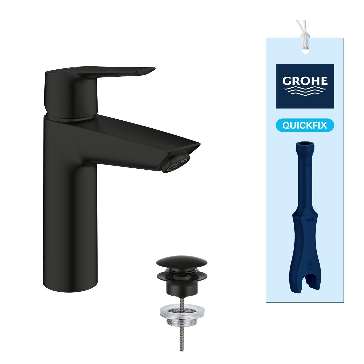 Grohe Start Mitigeur Monocommande Lavabo, Taille M, Economie d'Eau, Economie d'Energie, Ouverture Eau Froide Au Centre, Noir Mat, 237462432