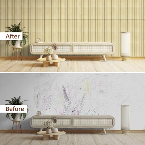WADILE Peel and Stick Wood Slat Wall Panels 12"x12" (30×30cm) Decorative PVC Wall Panels Soundproof Self-Adhesive Panels for Living Room Bedroom Accent Wall – 10 Pack Light Brown - Image 4