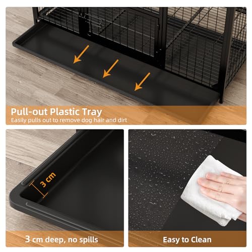 VOWNER Hundekäfig Hochbelastbar, 3 Türen Hundebox, 104 x 68 x 73 cm, für mittelgroße und große Hunde, 2 abnehmbare Türen mit Herausnehmbares Bodenschale, XL Gitterbox für Zuhause, Schwarz