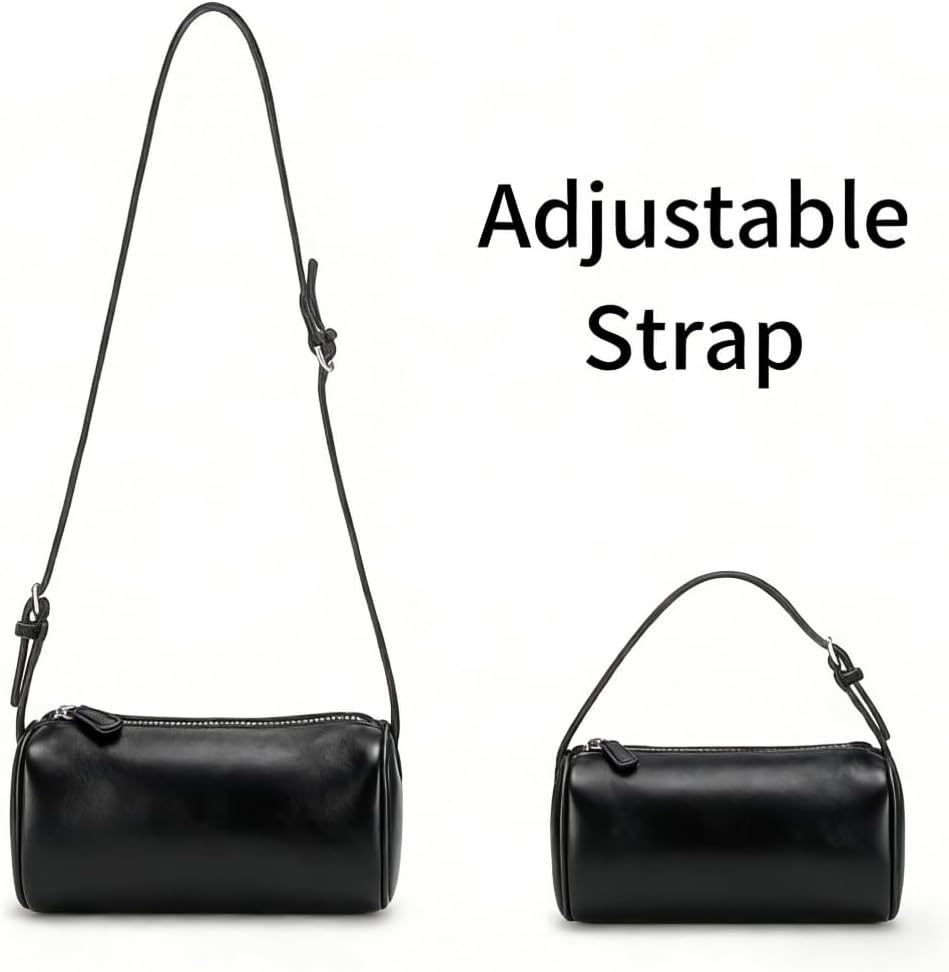 Genuine Leather Barrel Crossbody Bag, Top Handle Purse for Women, Shoulder Handbag with Adjustable Strap