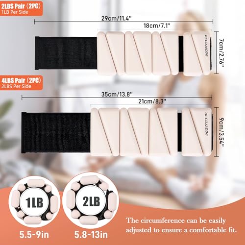 Image of BECOJADDE Ankle Weights for Women Wrist Weights Set of 2 (1 lb /2 lb Each) Adjustable Arm Leg Weight for Womens Men Suitable for Walking Swimming Running Pilates Yoga Gym