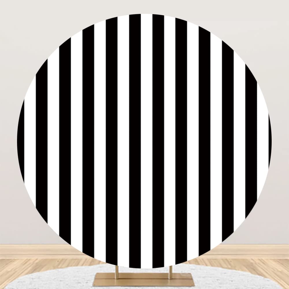 Leyiyi 6.5x6.5ft Black and White Stripe Round Backdrop Cover Fashion Make Up Backdrop Wallpaper Birthday Party Bridal Baby Shower Banquet Color