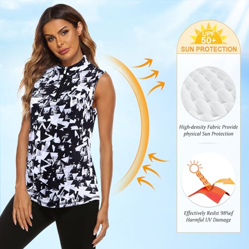 Image of Koscacy Women's Sleeveless Golf Tennis Polo Shirts Zip Up Dry Fit Workout Tank Tops Athletic Shirt