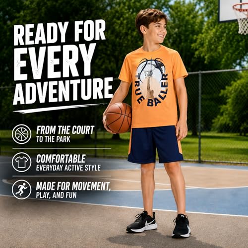 Image of Pro Athlete Active Boys Short Sets - 3 Piece Performance Short Sleeve T-Shirt and Dry Fit Shorts - Boys Athletic Sets (8-16)
