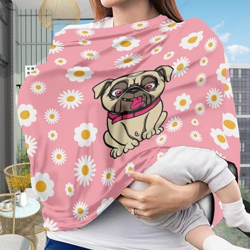 Image of Forchrinse Pug Daisy Car Seat Cover for Babies Soft Breathable Breastfeeding Nursing Cover Infant Carseat Canopy Stroller Cover Easy Install