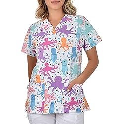 Ropa De Trabajo Dentista B-well Bambina - Casaca de mujer de manga corta con cuello en V, para enfermeras, dentistas, médicos, estudiantes y veterinarios Kraken XXL