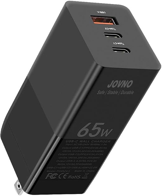 Amazon Com Usb C Charger Jovno 65w Fast Charger Pd Charger Gan 3 Port Foldable Wall Charger Adapter For Iphone 12 11 Xr Xs Macbook Pro Air Ipad Pro Air Galaxy S S10 Dell Xps 13 Pixel Oneplus Switch