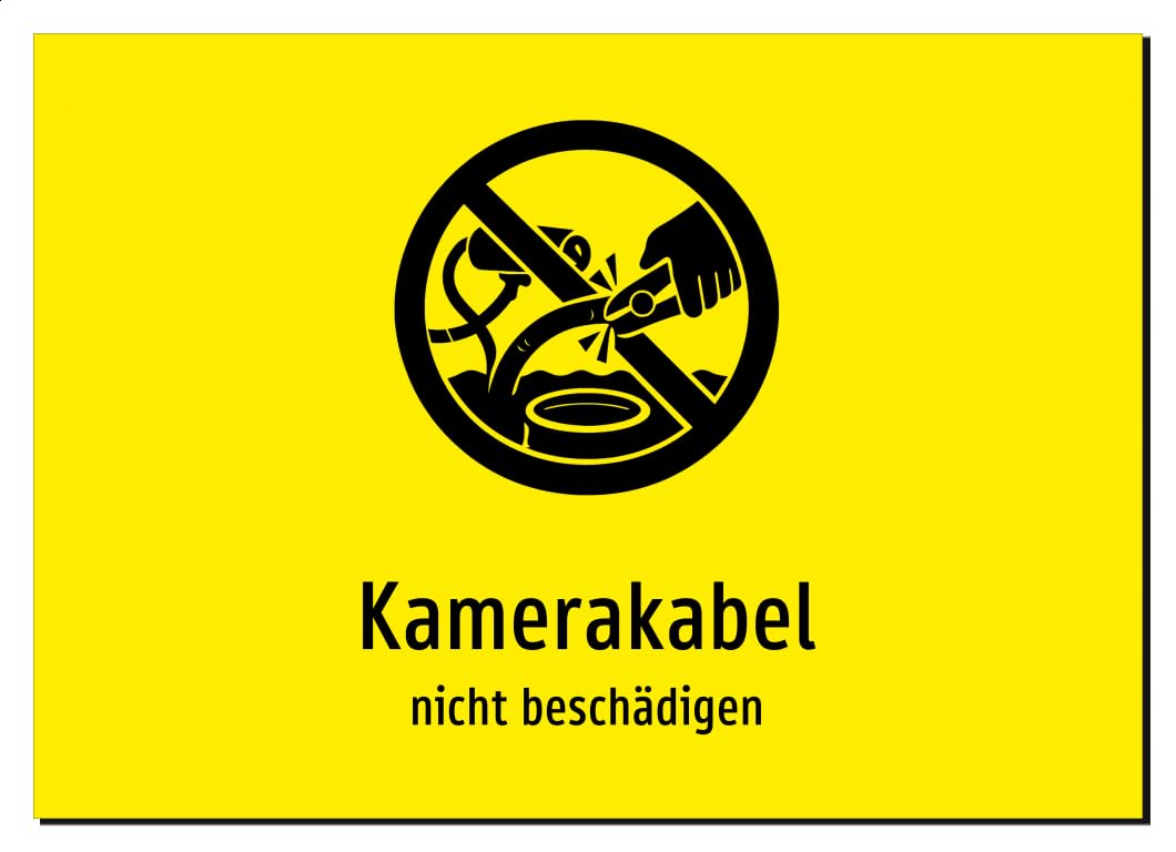 Kamerakabel - nicht beschädigen | Aluminiumschild A2, 594 x 420mm | mit Symbolgrafik und Text