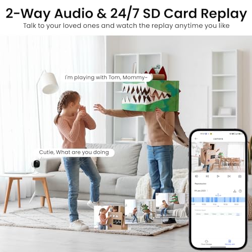 Outdoor/Indoor Security Camera with WiFi, Phone App, Night Vision, Motion Alert, SD Recordings for Baby/Pet/Dog, Works with Alexa/Google Home - C1-White
