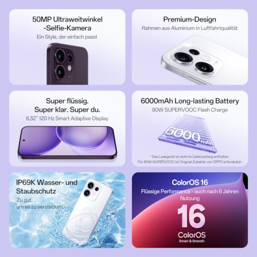 OPPO Reno16 5G Handy 8+256GB 6000mAh 120Hz 50MP, Purple Black