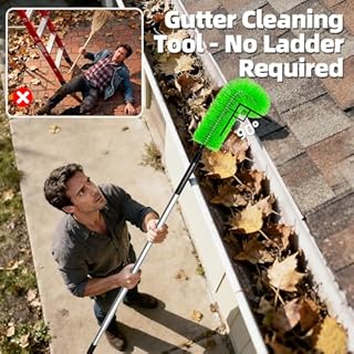13 FT Gutter Cleaning Tool, Roof Gutter Brush, Clear Leaves from Roof Gutters Without a Ladder, Includes 2 Cleaning Brushes & Green