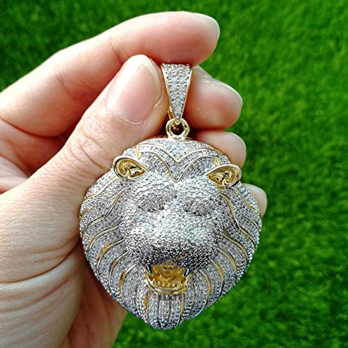 Hip Hop Iced Out Lion Pendant Gold Plated Lab Diamond Necklace with Rope Chain for Men Women3