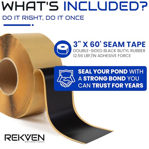 Image of Pond Liner Seam Tape, Double Sided Butyl Adhesive, 60 Ft x 3 in | Bonds EPDM PVC HDPE LDPE RPE LLDPE, Waterproof Sealer, Repair and Patch, Fish Safe, Koi Ponds, Water Gardens