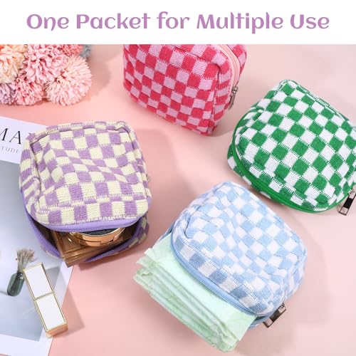 Image of 4Pcs Sanitary Napkin Storage Bag, Portable Period Bag for Teen Girls Woman, Pad Pouch Tampon for Purse, Reusable Zipper Period Pouches for Teen School Office Travel Feminine Care Organizer, Plaid