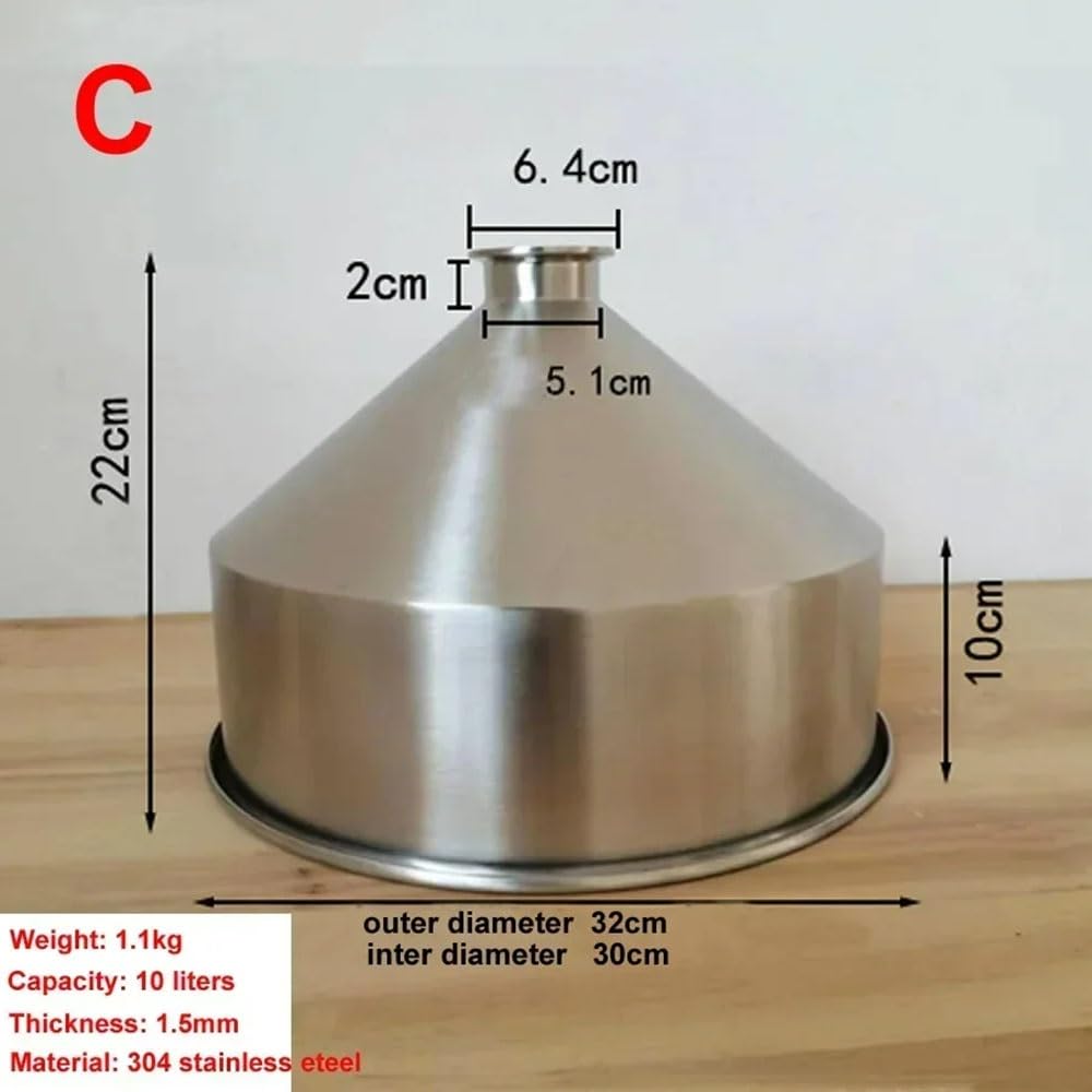 Imbuto, 1 Pezzo in Acciaio Inox 304 addensante for Cereali Alimentari macchinari industriali for la raffinazione Imbuto Diametro 30 cm capacità 10 Litri Argento(C)