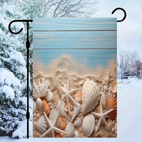 Bandera de jardín de conchas marinas resistente a la intemperie de doble cara 2