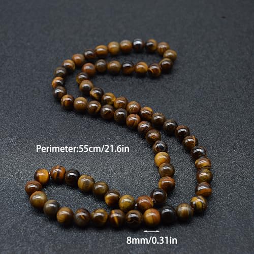 KIKILA 8MM Natural Tiger Eye Lava Stone Beaded Choker Necklace Genuine Gemstone Anxiety Stretch Necklace For Men4