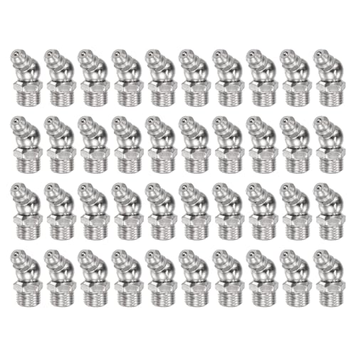 Image of uxcell Nickel-Plated Iron 45 Degree Grease Fitting M10 x 1mm Thread Hydraulic Grease Fitting Accessories, 40Pcs