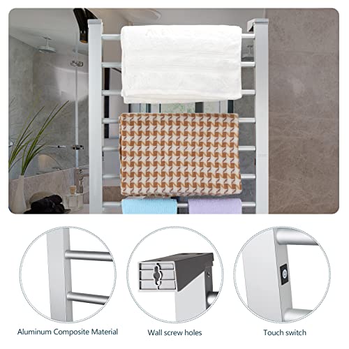 ELEGANTLIFE Electric Towel Warmer for Bathroom - Aluminum Alloy Heated Towel Rack with Built-in Timer & Auto Shut Off, Heavy-Duty Base Freestanding & Wall-Mountable 8-Bar Design, for Bedroom, Spa