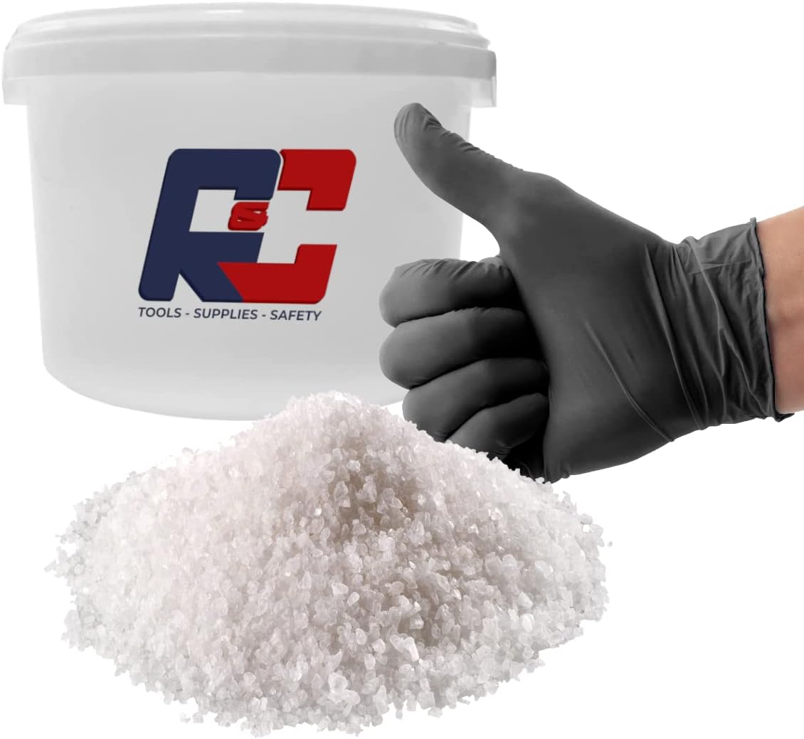 R&C Components Ltd De-Icer White Rock Salt Kit - Food Grade White Bucket Deicing Salt with Gloves to Spread - Ideal for Small Drive Ways, Paths, Stairways, Entrances Ice Melt