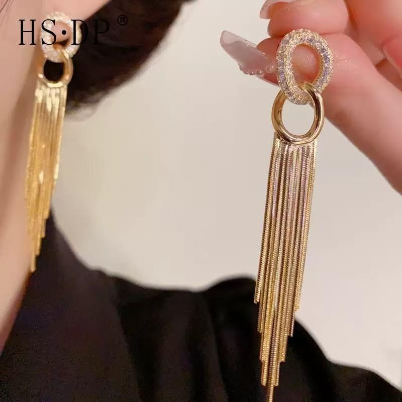 Gold Earrings for Women, Long Dangle Earrings for Women Trendy 14k Gold Plated Tassel Chain Earring Hypoallergenic Dainty Prom Dangly Earrings for Woman Cute Gold Prom Jewelry Womens2