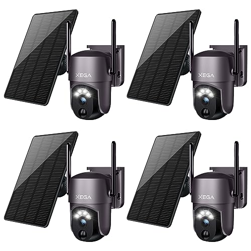 Xega 4pcs-Caméra de sécurité Solaire extérieure sans Fil, caméra de vidéosurveillance PTZ 2K Caméra de Surveillance Wi-FI Vision Nocturne Couleur PIR Détection Humaine Audio bidirectionnel S50-P4