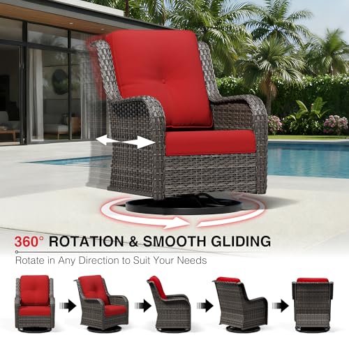 Image of Joyside Swivel Patio Chairs Set of 2, Wicker Patio Furniture with High Back, Deep Seating, Wide Armrest, Thickened Cushions, Outdoor Rattan Furniture for Deck, Porch Use