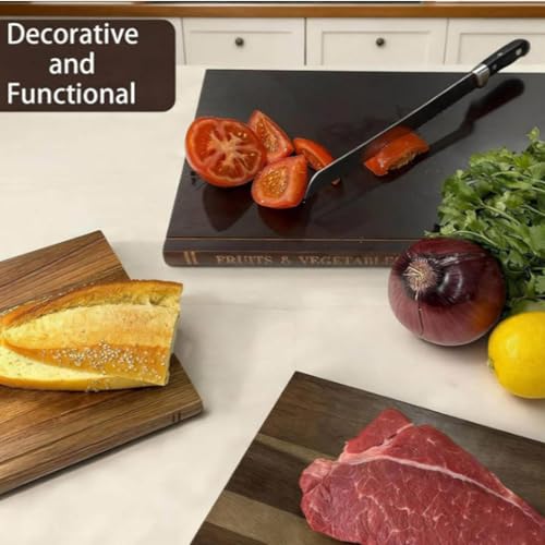 Brrnoo Juego de Tablas de Cortar para Libros, 3 Piezas, Tablas de Cortar de Madera, para Servir, de con Soporte de Madera para Exhibición de Cocina, Embutidos,