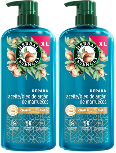 Herbal Essences Champú Reparador Aceite Argán Marruecos 650ml Pelo Dañado, Nutrición Intensa, Pelo Suave Sedoso, Aceite Argán Puro, Sin Siliconas, Vegano (Paquete de 2)