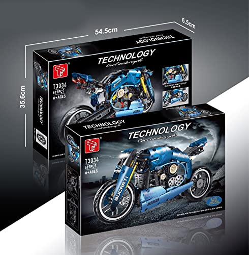 BOWES Technik Motorrad Blau Motorrad Modell, 619 Teile Technic Motorrad Model Bausatz Kompatibel mit Lego Technik – Bild 6