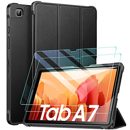 ZtotopCase Funda + [2 Pack] Protector Pantalla Tablet Samsung Tab A7 10.4 2020, con Templado Glass Film, Ultra Delgado y Ligero, con Función Atril para Funda Samsung Galaxy Tab A7, Negro