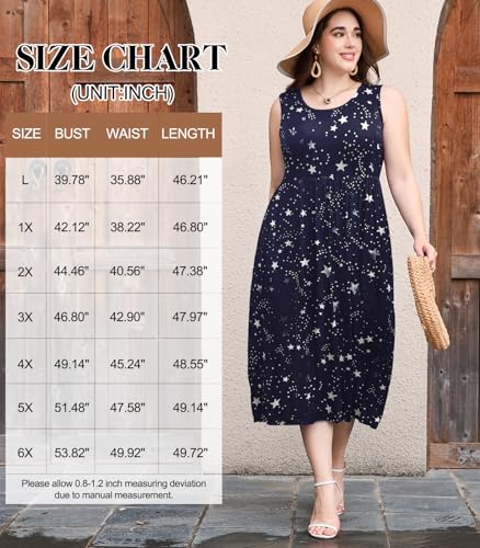Image of LARACE Women's Plus Size Sleeveless Maxi Dress Casual Crew Neck Pleated Flowy Long Dresses with Pockets L-6XL