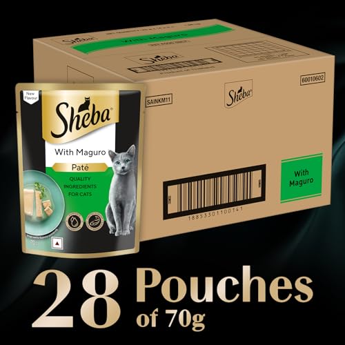 Image of Sheba Pate Adult Wet Cat Food, Maguro, 28 x 70g, Soft Pate Texture, Hydrating Food Crafted Ingredients, Balanced Nutrition for Healthy Cats