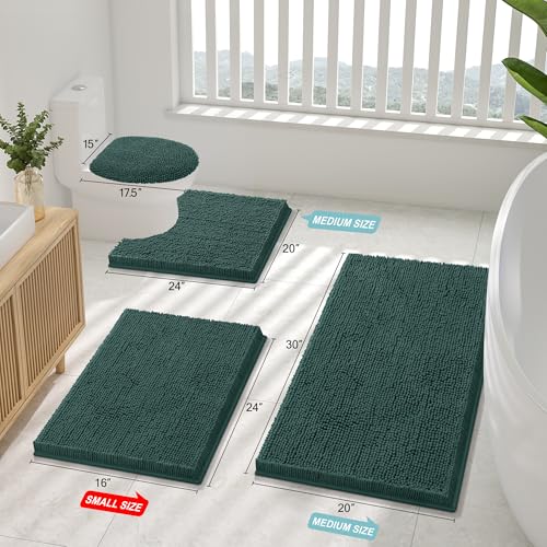 Smiry Luxury Chenille Bathroom Rugs 70x24, Extra Soft and Absorbent Shaggy Bath Mat, Machine Washable, Non-Slip Plush Carpet Runner for Tub, Shower, and Floor, Home Decor Accessories, Green