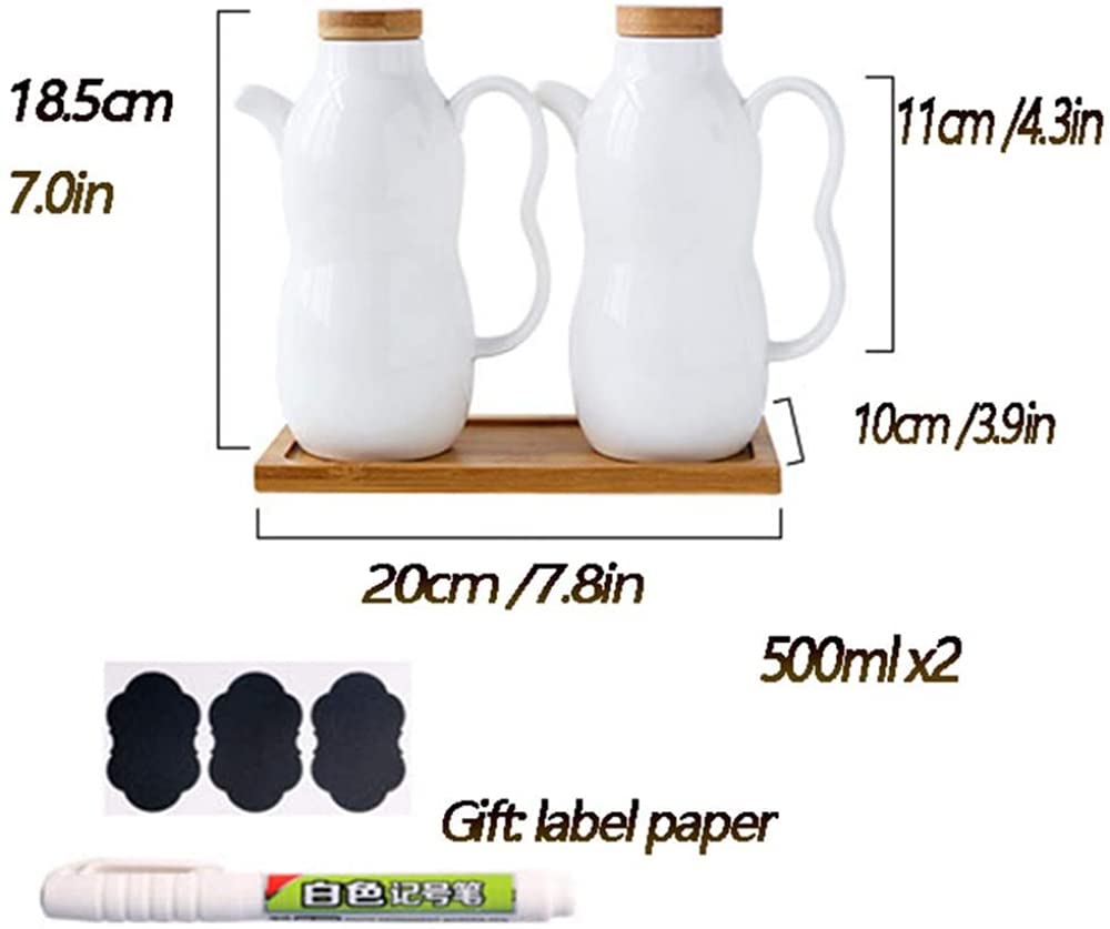 Dozownik oleju ceramiczny słoik butelka dozownik oleju lub octu oliwa z oliwek sos naczynia kuchenne 500 ml biały 2 szt